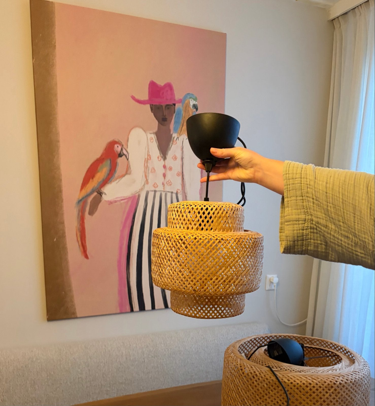 IKEA Sinnerlig hanglamp klein - Bamboe, Ophalen, Zo goed als nieuw, Natuurlijk materiaal, E27 (groot)
