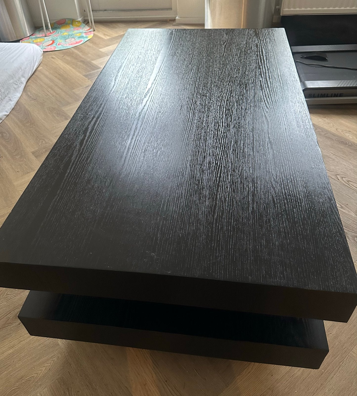 Zwarte salontafel met twee lagen, Ophalen, Gebruikt, 100 tot 150 cm, 50 tot 100 cm