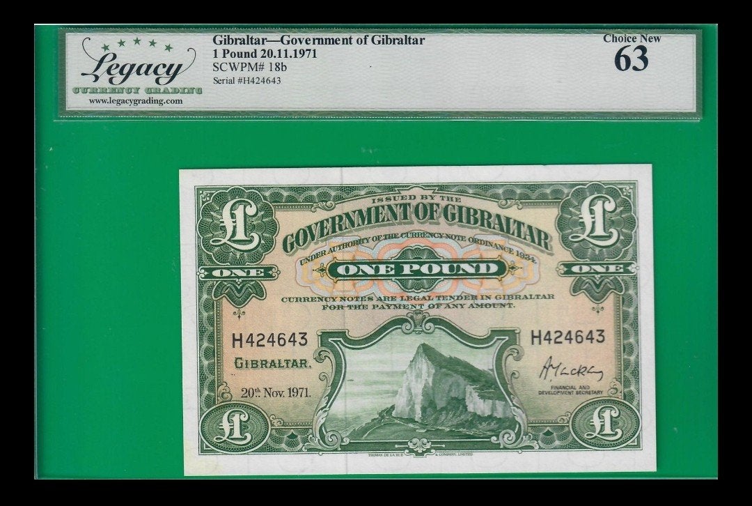 Gibraltar 1 Pond 1971, Graded 63 (Choice New), Ophalen of Verzenden, Overige landen, Los biljet