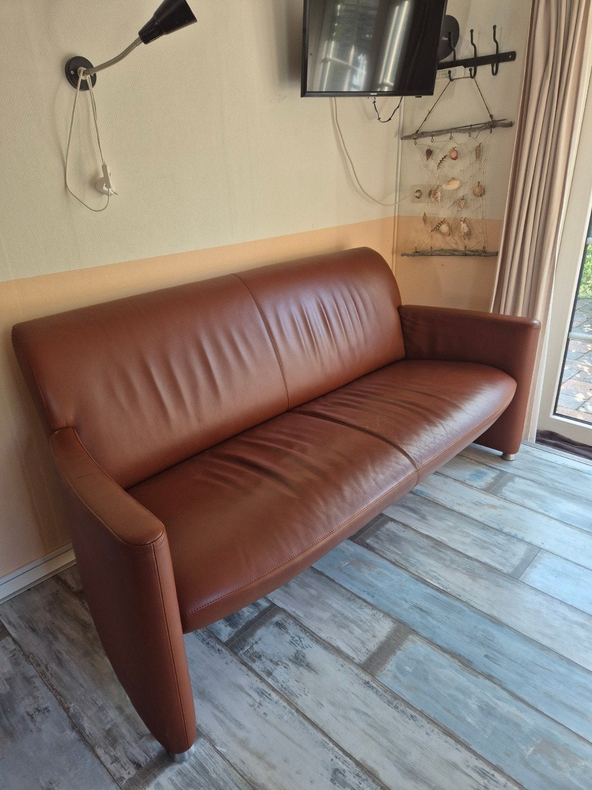 LEOLUX leren bank cognackleur, Ophalen, Gebruikt, Overige maten, 150 tot 200 cm