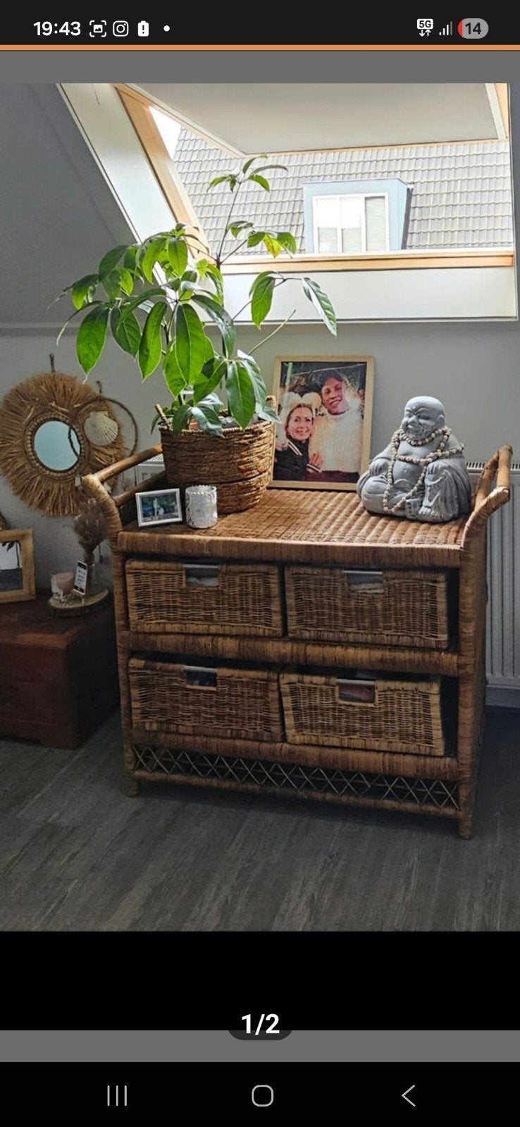 Vintage rotan ladekast, Huis en Inrichting, Kasten | Ladekasten, Ophalen, 50 tot 100 cm, Zo goed als nieuw, Minder dan 100 cm