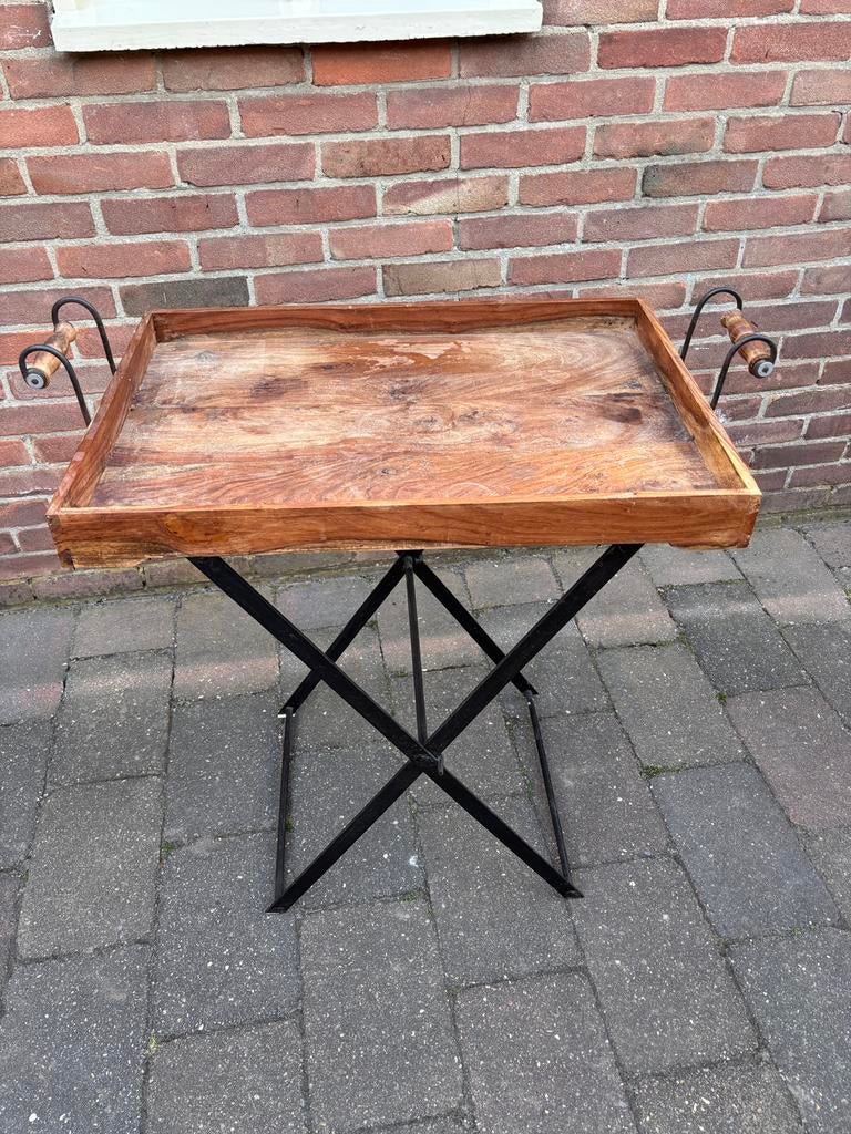 Dienblad op stalen voet, Huis en Inrichting, Ophalen, Gebruikt, Rechthoekig, Metaal