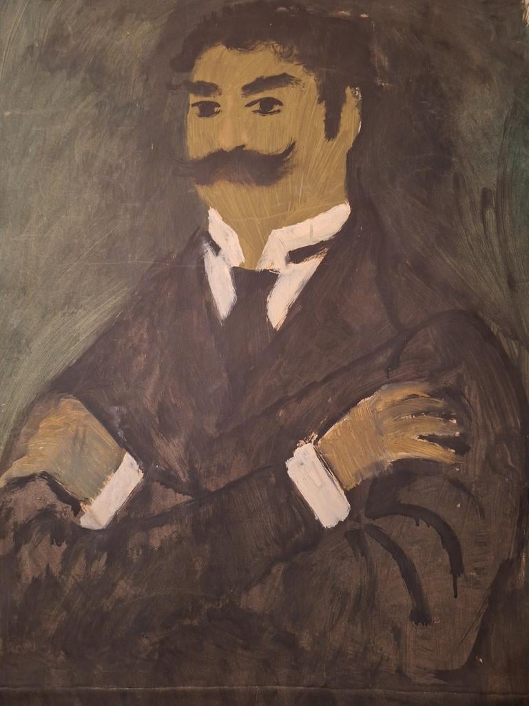 Schilderij: Man met Snor en Gekruiste Armen, Antiek en Kunst, Ophalen of Verzenden