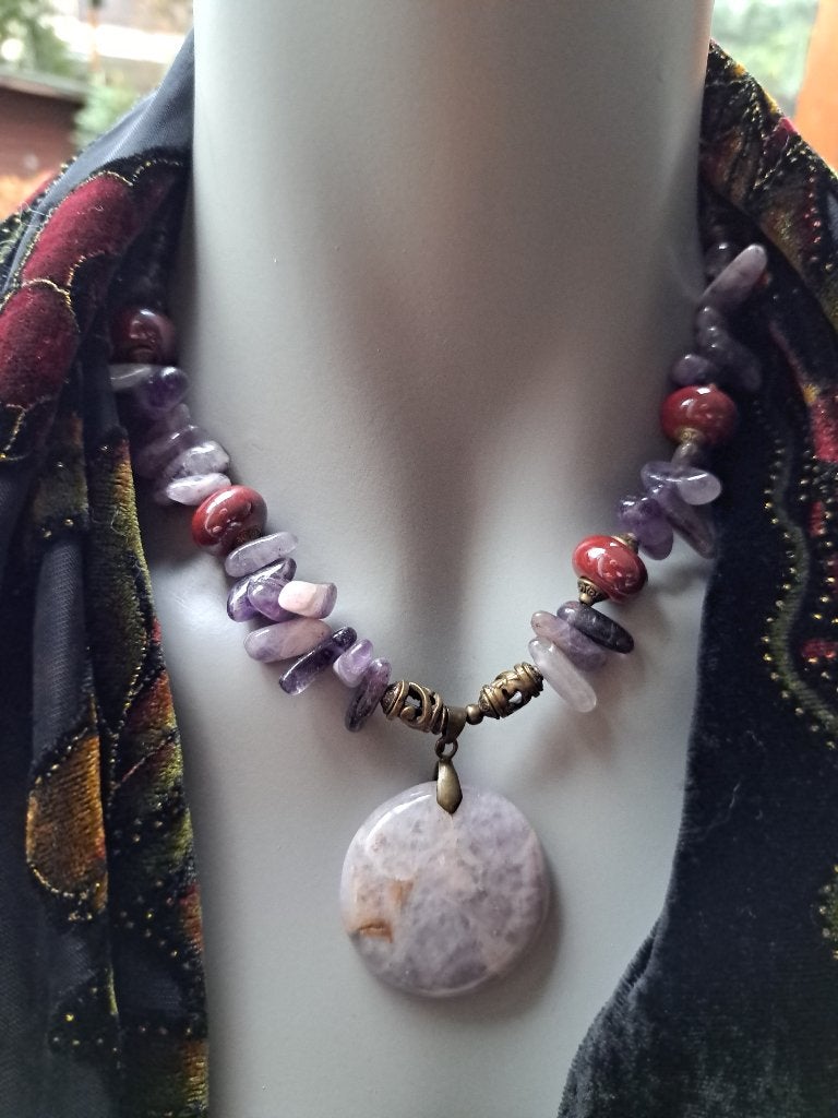 278 edelsteen ketting Amethist & Keramiek, Sieraden, Tassen en Uiterlijk, Kettingen, Paars, Nieuw, Ophalen of Verzenden, Steen of Mineraal