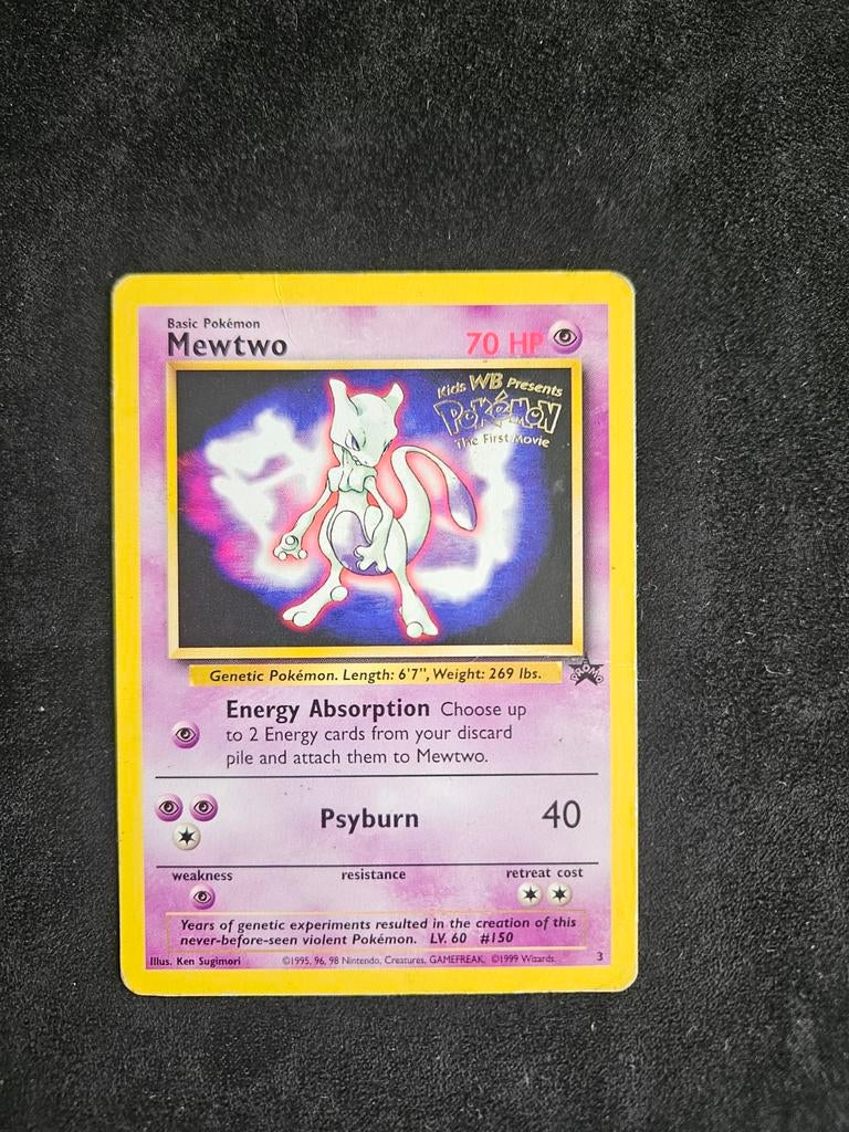 Mewtwo Pokémon Kaart - The First Movie Promo, Ophalen of Verzenden, Gebruikt, Losse kaart