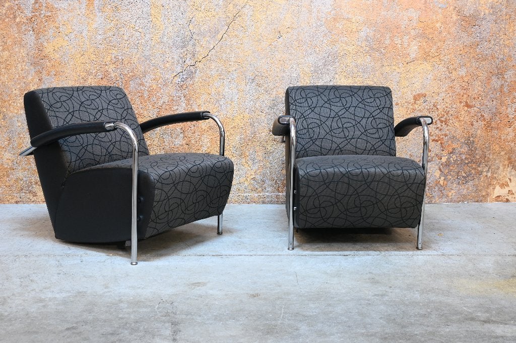 ZGAN 2 Leolux Scylla design fauteuils in grijze motiefstof