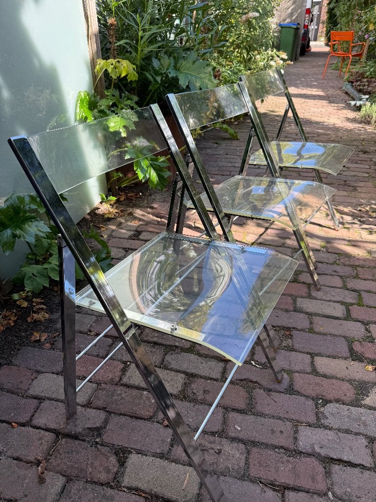3 Plexiglas seventies chroom frame stoelen, Ophalen, Overige kleuren, Drie, Seventies Vintage Industrieel