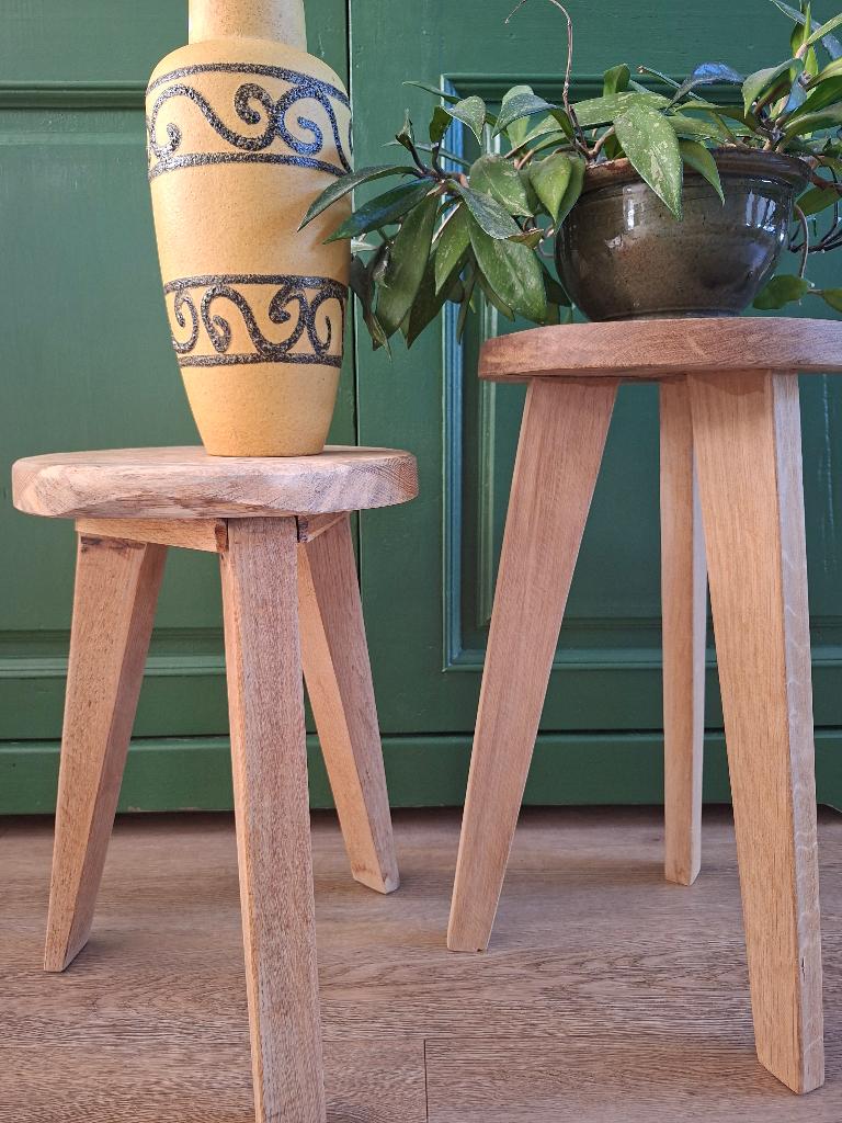 2x Kruk plantentafel eikenhout handgemaakt twee stuks, Ophalen of Verzenden, Zo goed als nieuw, Hout