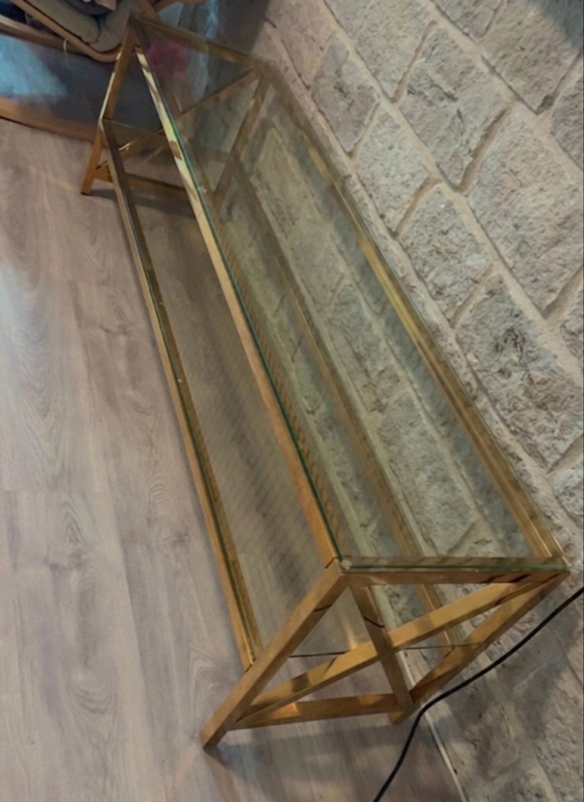 Goudkleurige TV-tafel / bijzettafel met glas - Zo goed als n, Ophalen, 100 tot 150 cm, Minder dan 100 cm, 25 tot 50 cm