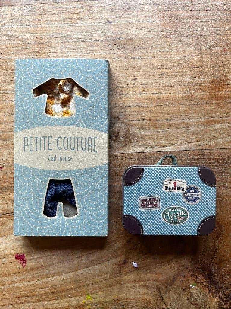 Maileg Dad Mouse kleertjes – geel geruit setje met koffertje, Ophalen of Verzenden, Zo goed als nieuw, Poppenhuis