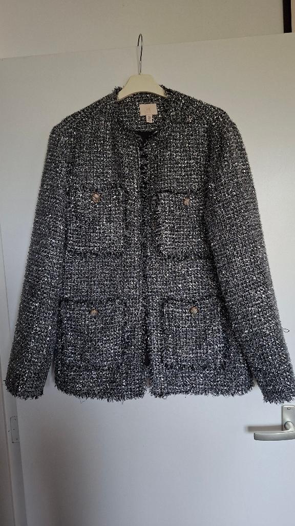 H&M dames blazer tweed zilver maat M, Maat 38/40 (M), H&M, Ophalen of Verzenden, Zo goed als nieuw