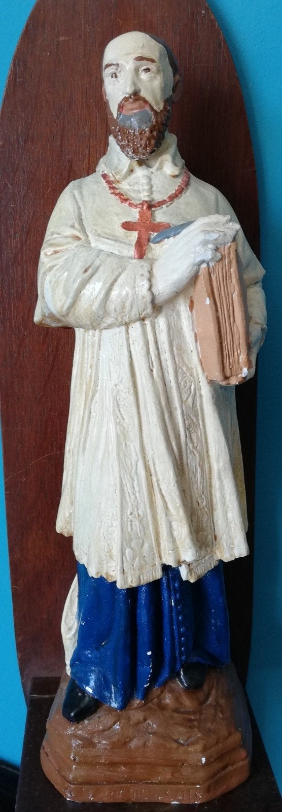 Heilige Franciscus van Sales (1567-1622). Polychroom gips., Ophalen, Zo goed als nieuw, Beeld(je), Christendom | Katholiek