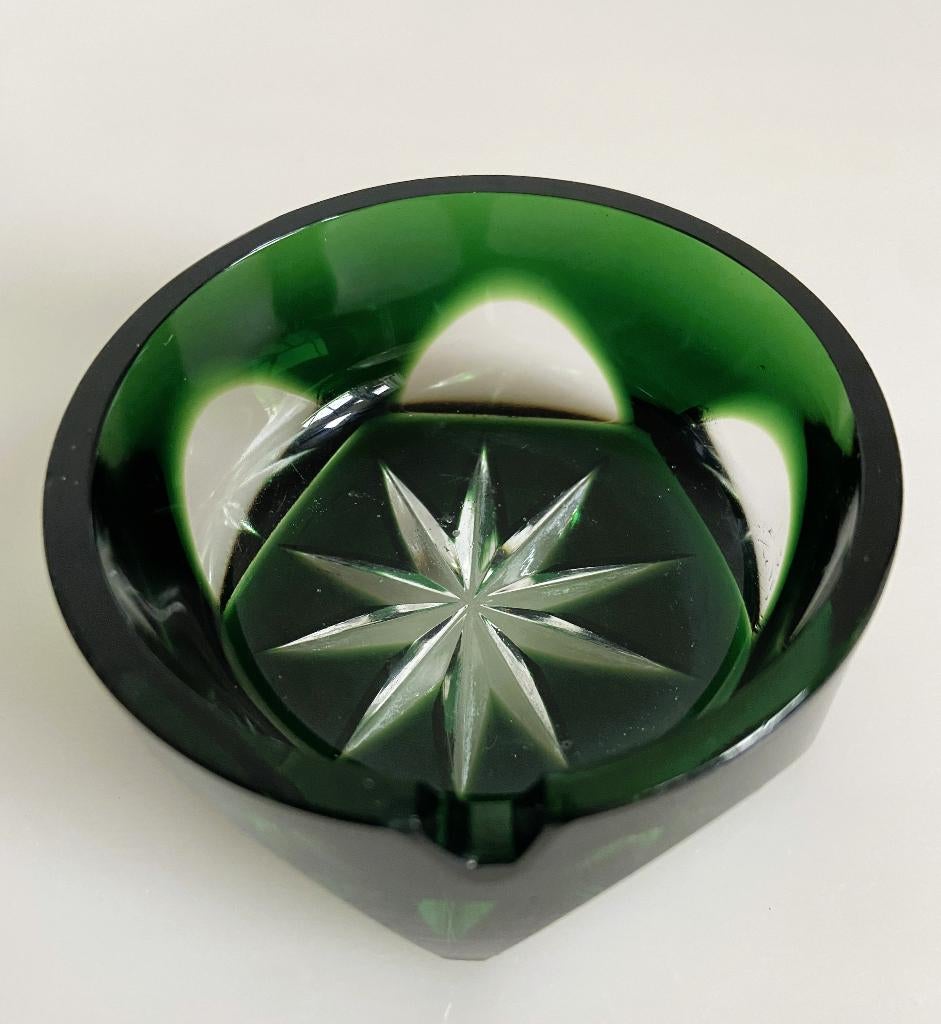 Vintage Asbak Groen Kristal 8 cm, Ophalen of Verzenden, Gebruikt, Asbak