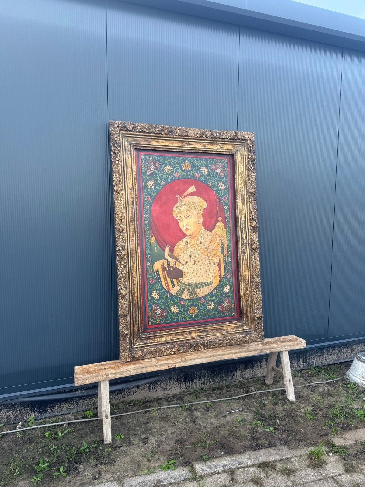 Groot Indiaas Schilderij van een Maharadja in houten Lijst, Ophalen, Schilderij, India, Overige materialen