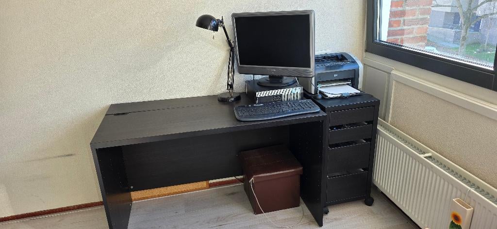 Bureau en ladekast, Ophalen, Gebruikt, Bruin, IKEA