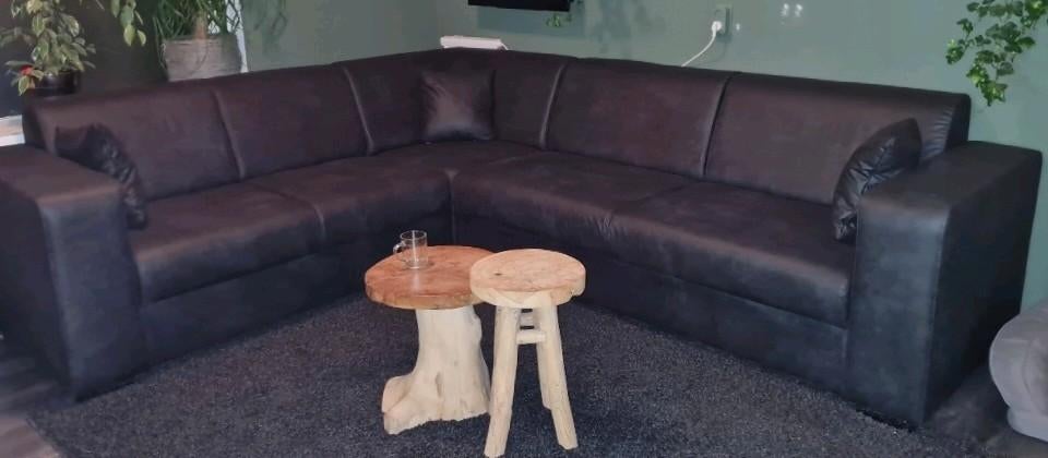 Zwart kunstleder Santana hoekbank 230cm x 270cm 3delige bank, Ophalen, Vierpersoons of meer