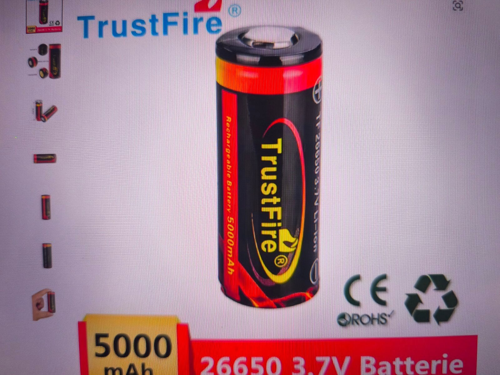 Trustfire 26650 5000Mah Lithium Batterij 3.7V vanaf €15,-, Audio, Tv en Foto, Accu's en Batterijen, Ophalen of Verzenden