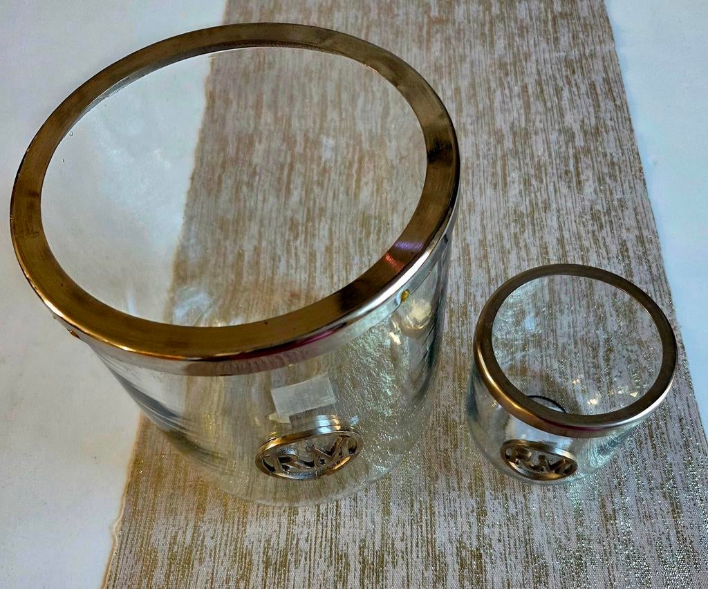 Set van 2 glazen potten met zilveren rand Riviera Maison, Overige kleuren, Ophalen of Verzenden, Minder dan 50 cm, Glas