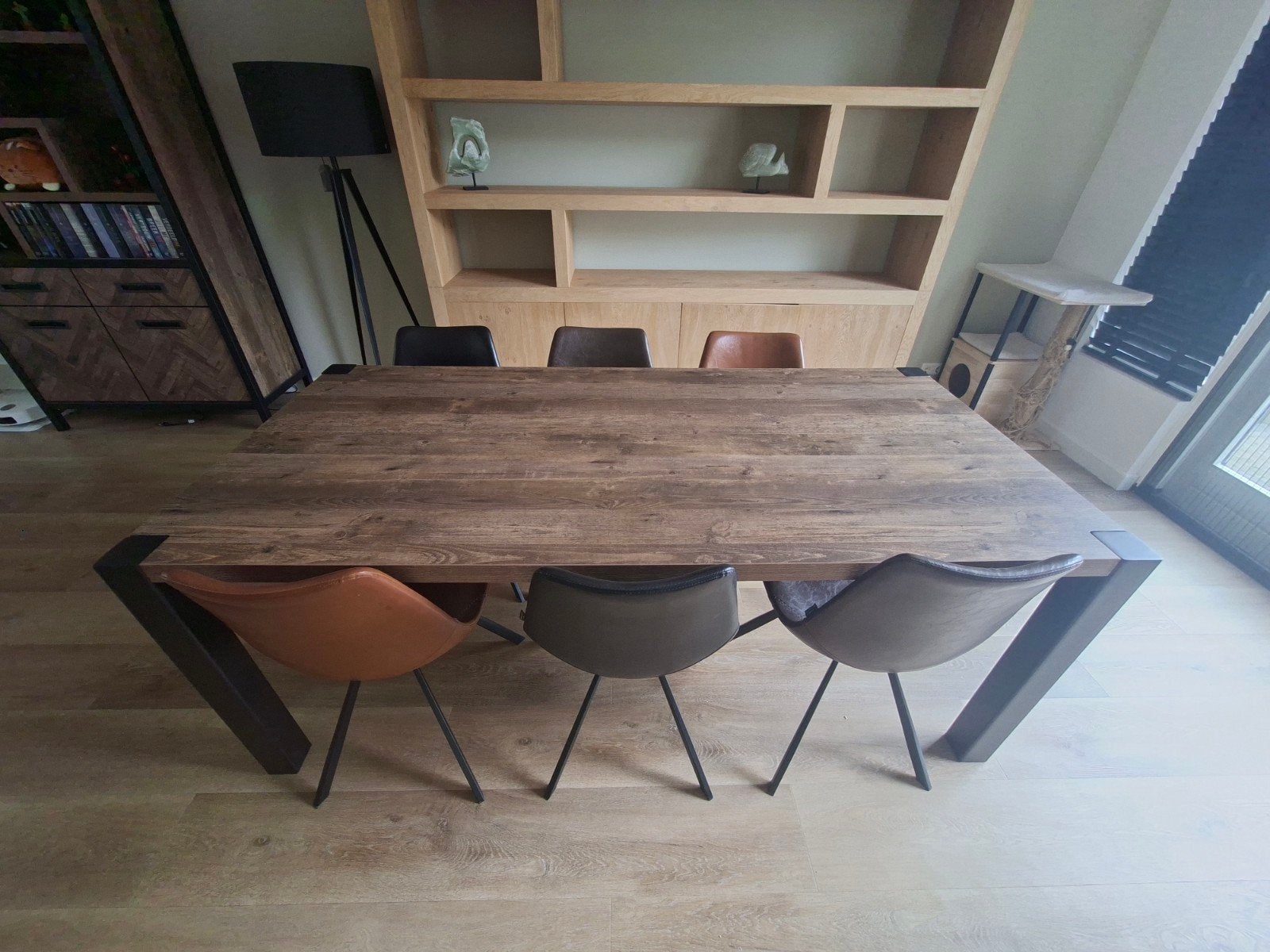 Moderne, industriele eettafel  - 190  90 cm - goede staat, Ophalen, Gebruikt, Industrieel, modern, 50 tot 100 cm