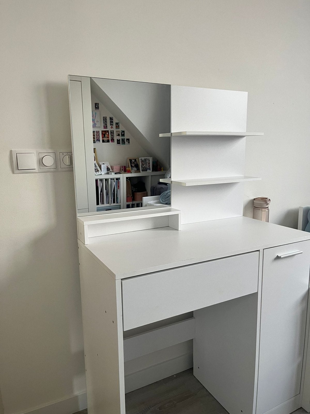 Witte Kaptafel met Spiegel en Opbergruimte, Huis en Inrichting, Tafels | Kaptafels, Ophalen, 100 tot 150 cm, 50 tot 100 cm, Zo goed als nieuw