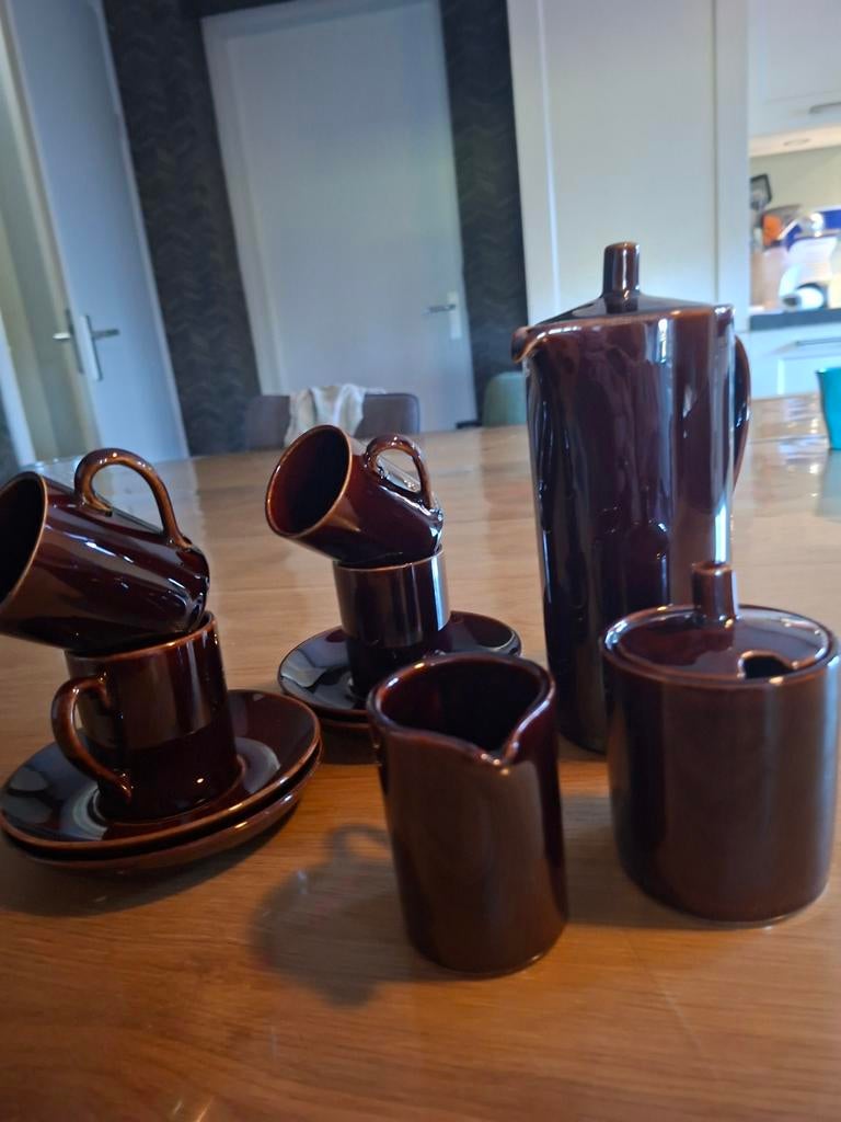 Retro vintage bruin servies koffie- en melkkan suikerpot, Ophalen of Verzenden, Gebruikt, Overige stijlen, Overige typen