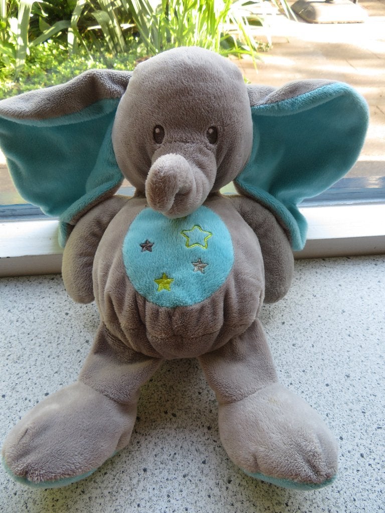 Olifant met grote oren grijs turquoise merk Nicotoy, Ophalen of Verzenden, Zo goed als nieuw, Wasbaar, Middelgroot (20 tot 80 cm)