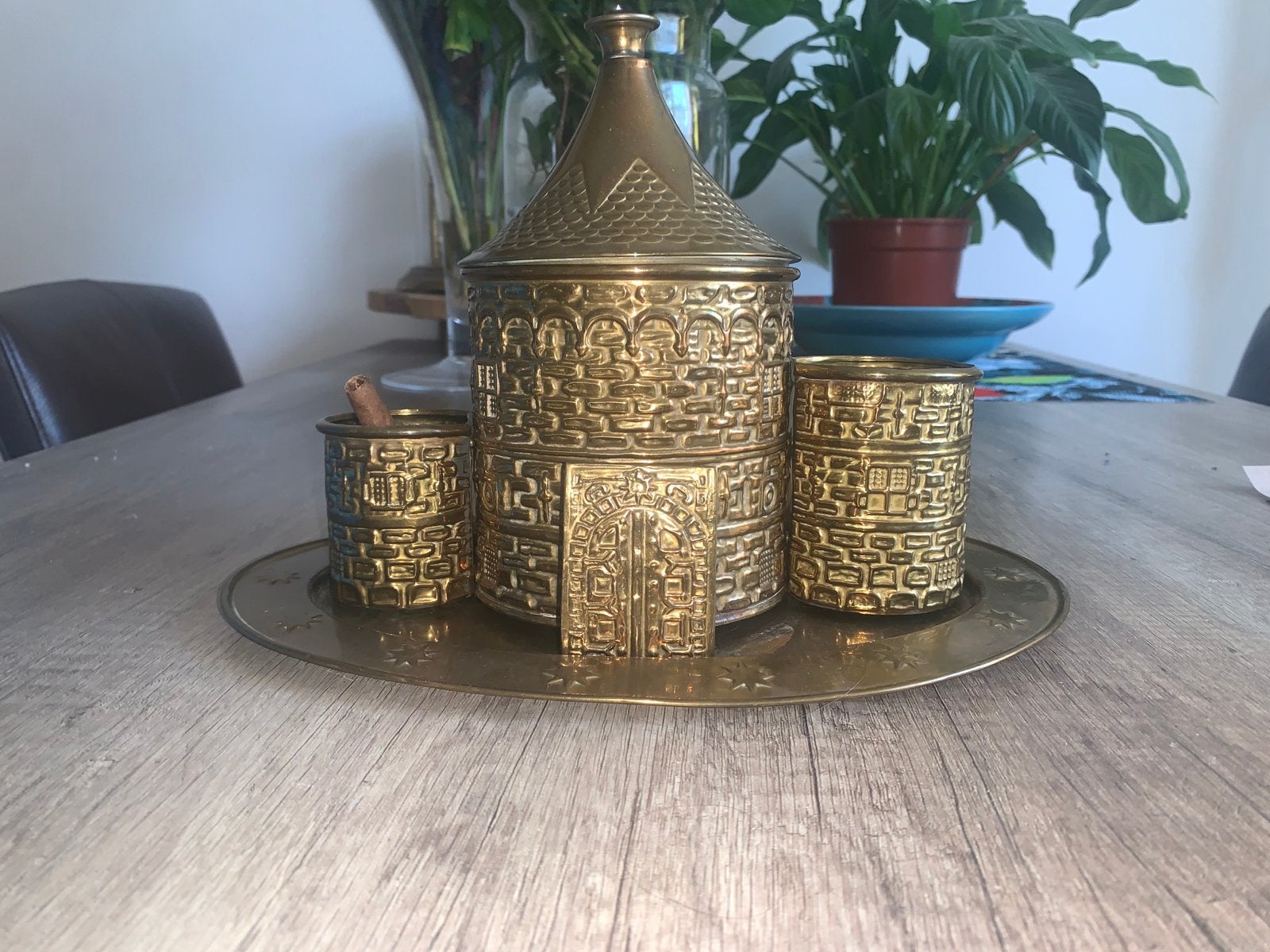 Vintage messing sigarettenhouder en tabak set, Antiek en Kunst, Ophalen of Verzenden