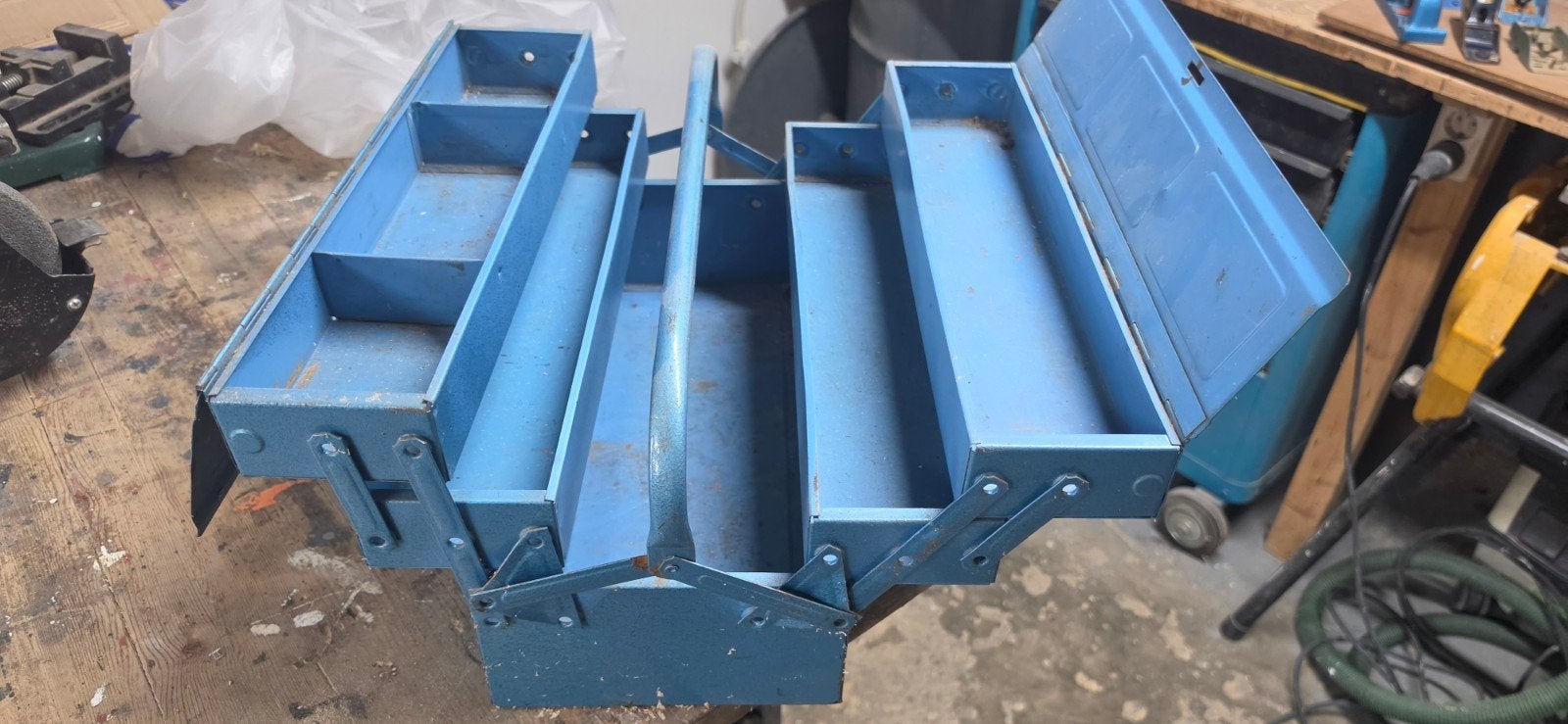 Vintage metalen gereedschapskist - Blauw, Ophalen of Verzenden, Gebruikt