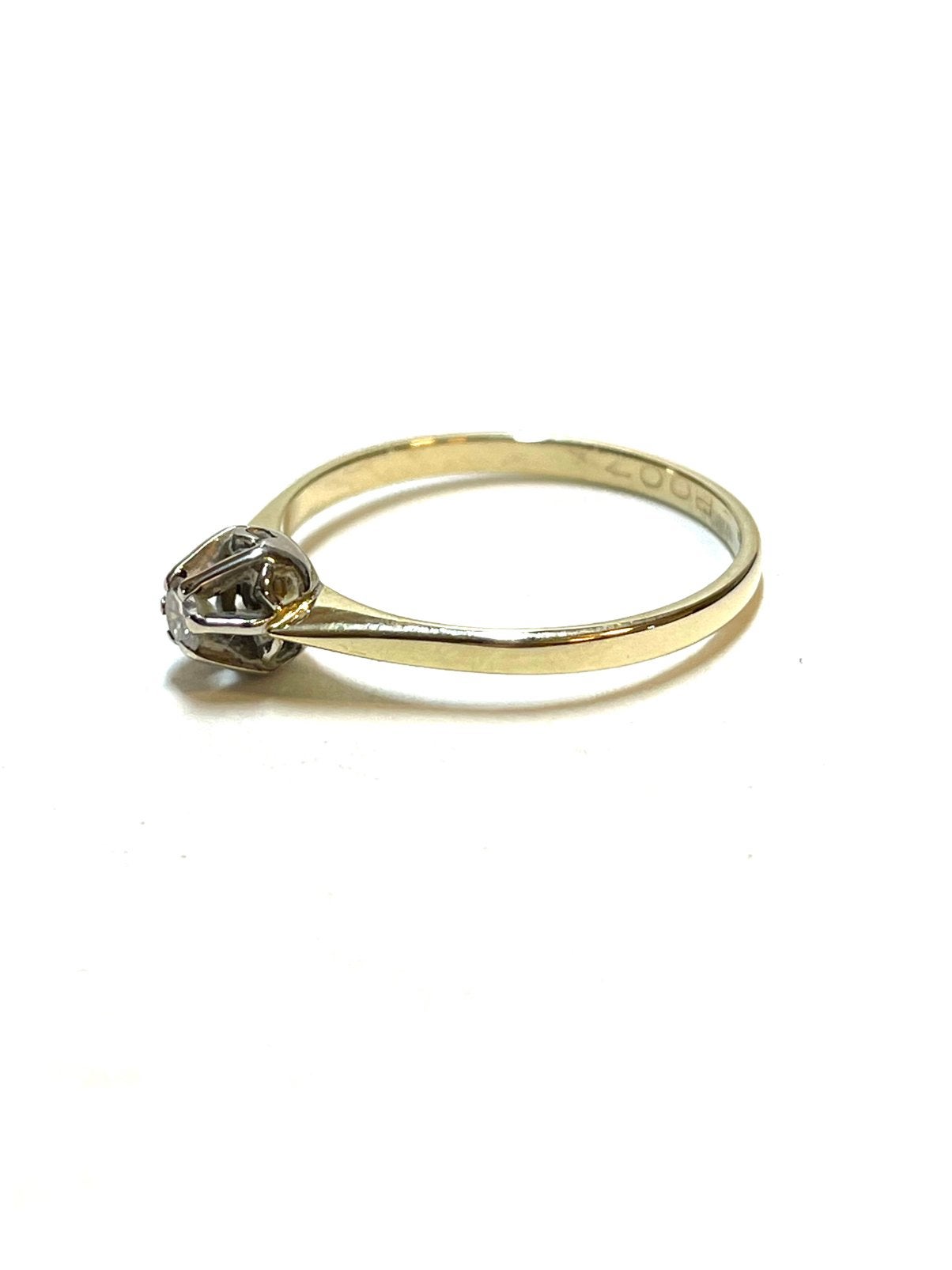 14k geel en witgouden ring met een diamant, -, -, Ophalen of Verzenden, Zo goed als nieuw