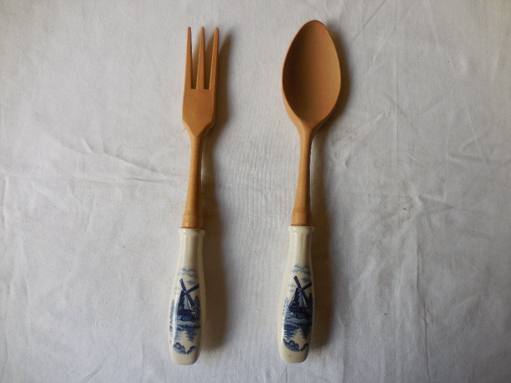 Salade bestek met Delfts blauw handvat, Ophalen, Nieuw, Overige materialen, Los bestek