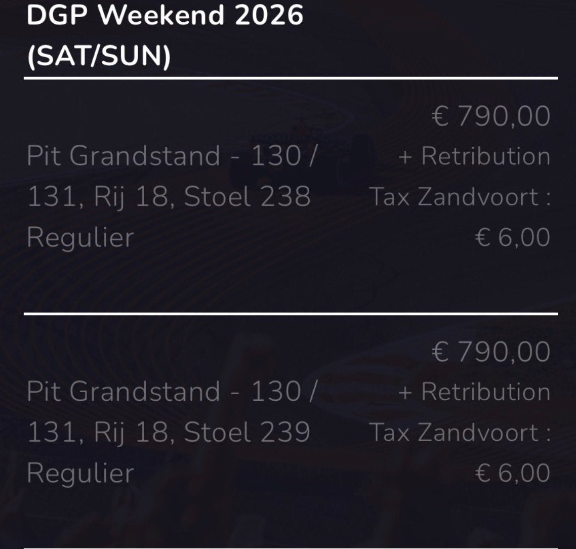 2 tickets Formule 1 - Pit Grandstand Zandvoort, Twee personen