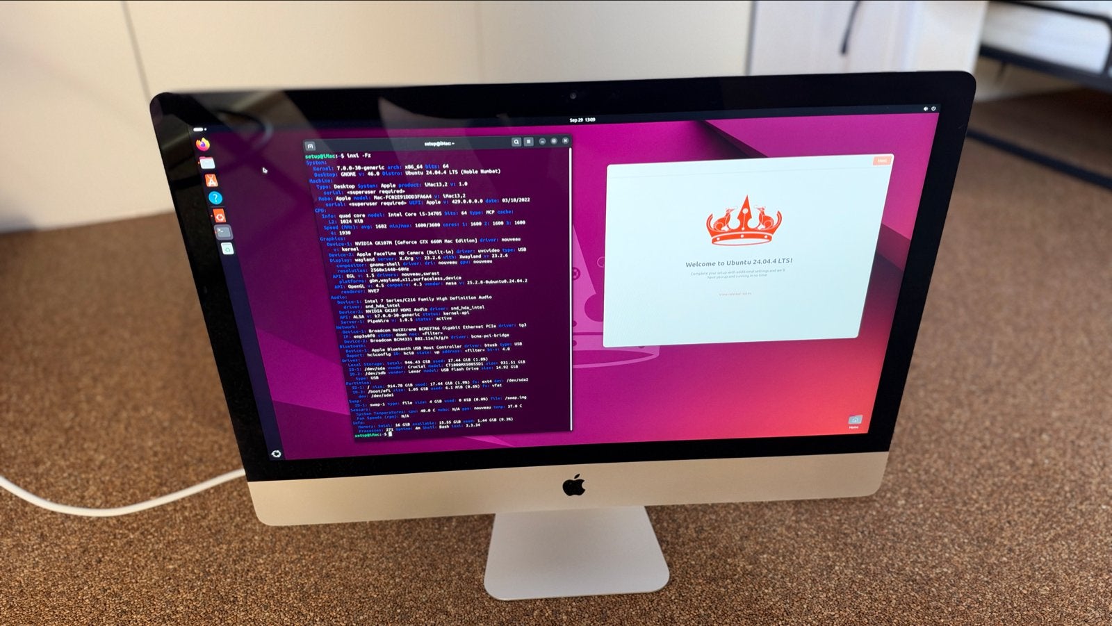 24" iMac - Goede staat, werkt perfect met Ubuntu, Ophalen, Gebruikt, 2 tot 3 Ghz, 8 GB