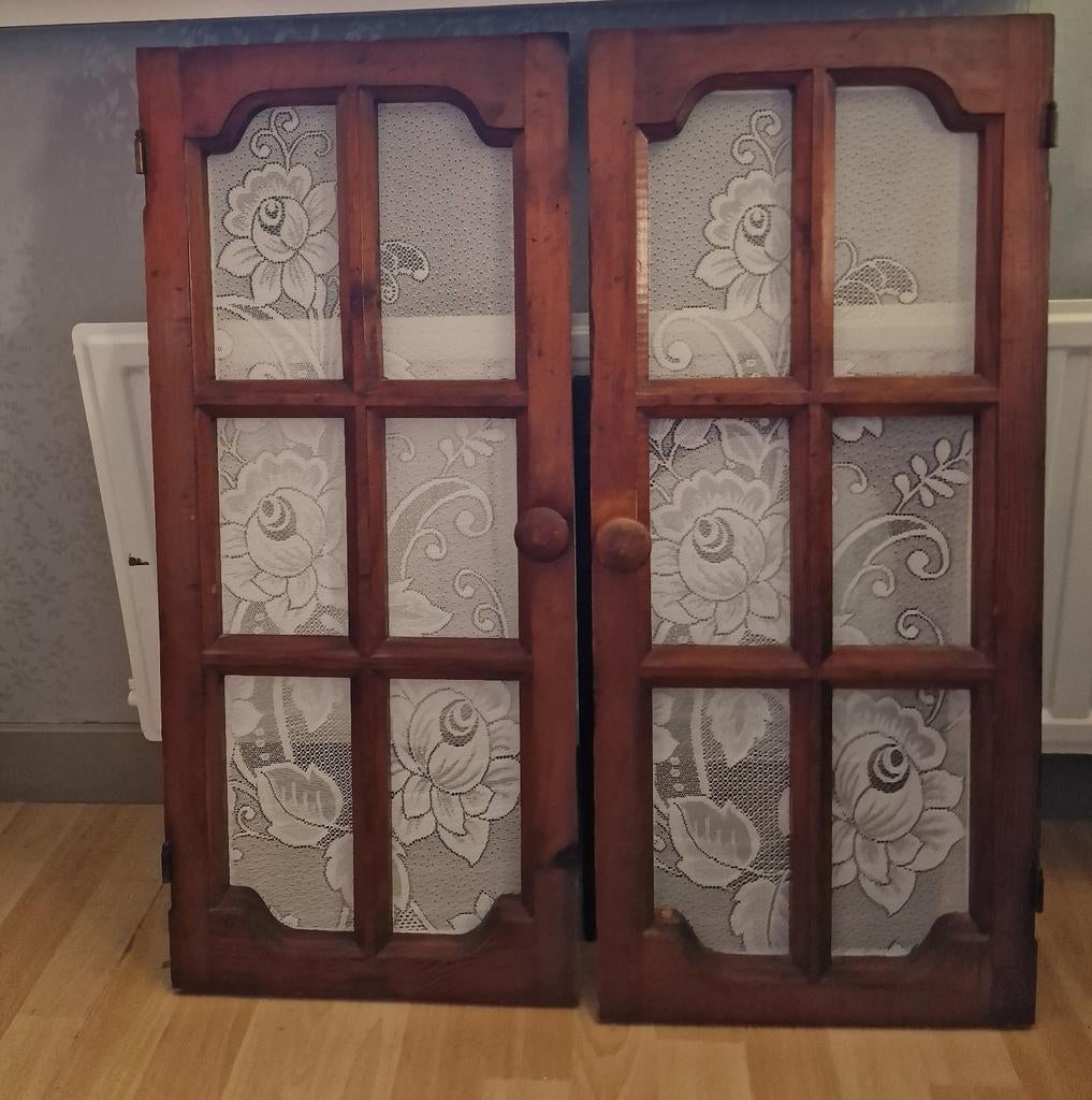 Set grenen deurtjes vitrage roosjes, Ophalen of Verzenden