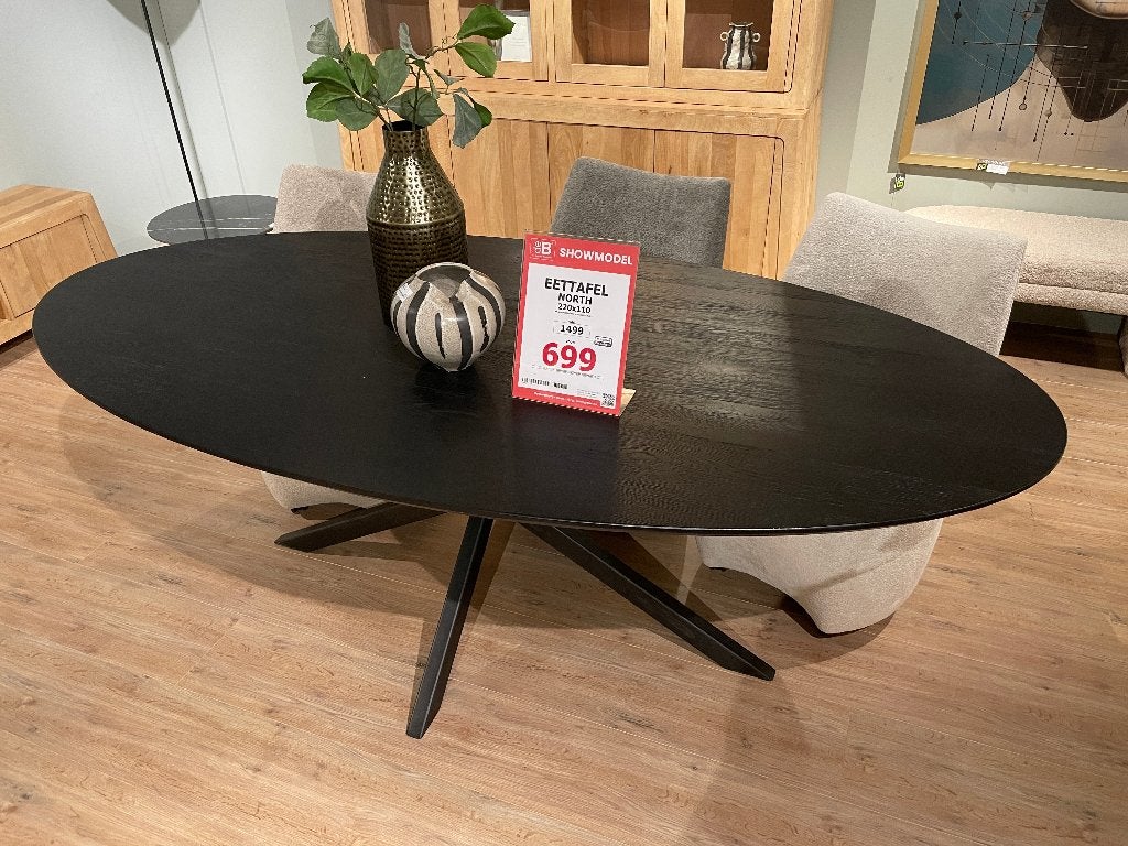 Showmodel Eettafel North 220cm ovaal, Ophalen, 100 tot 150 cm, Eikenhout, Zo goed als nieuw