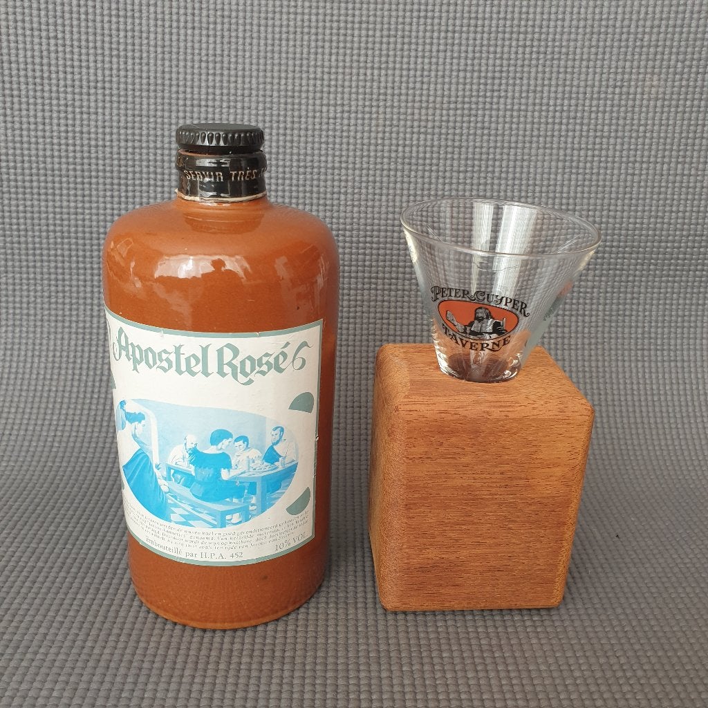 Vintage Apostel Rosé fles met Peter Cooper Taverne glaasje, Gebruikt, Roséwijn, Frankrijk, Ophalen of Verzenden