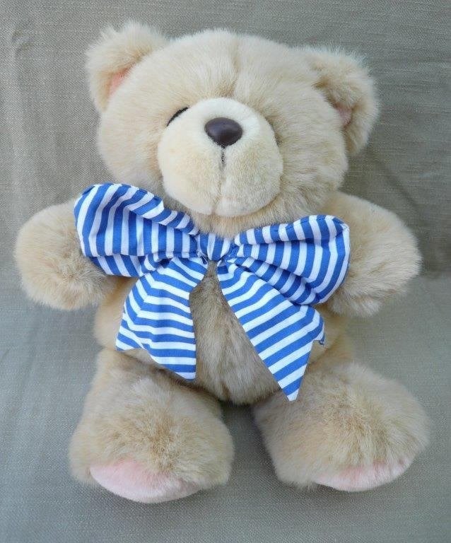 Forever Friends Beer teddybeer met blauw witte strik, Ophalen of Verzenden, Zo goed als nieuw, Stoffen beer, Forever Friends