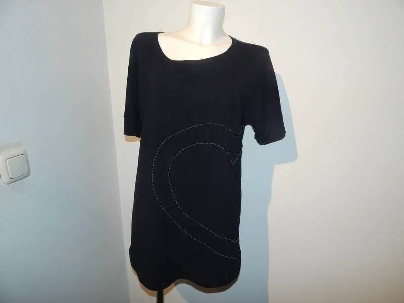 Marccain zwart shirt wit hart stiksel apart subtiel N6, Verzenden, Zwart, Maat 42/44 (L), Korte mouw