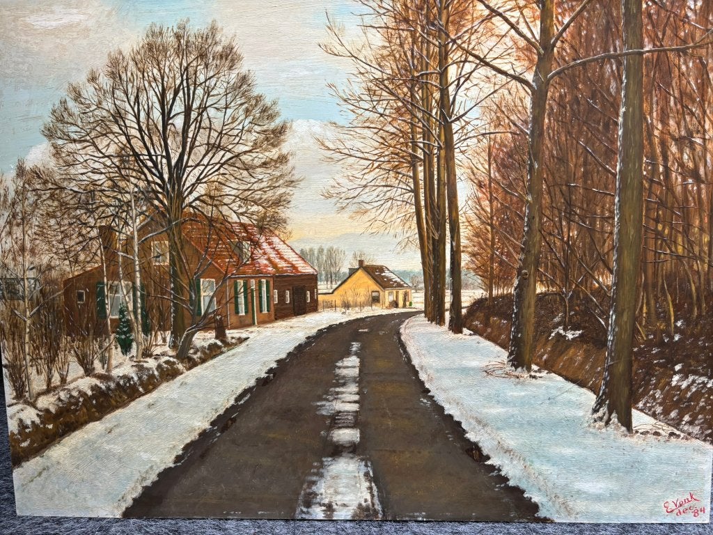 Olieverfschilderij van kunstschilder E. Vonk, Antiek en Kunst, Kunst | Schilderijen | Klassiek, Ophalen, Paneel, Realistisch, Landschap