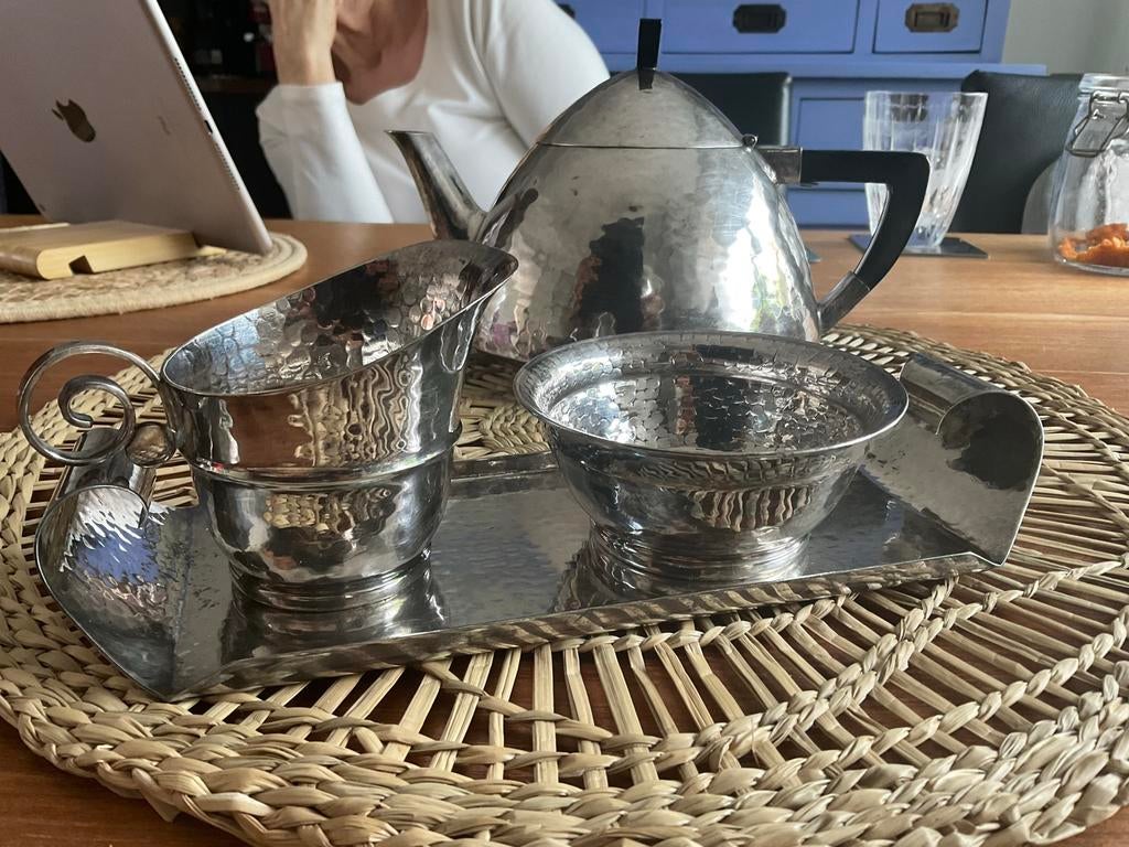 Vintage Gero Zilmeta theeservies - Theepot, melkkan, suikerp, Ophalen, Gebruikt, Hout