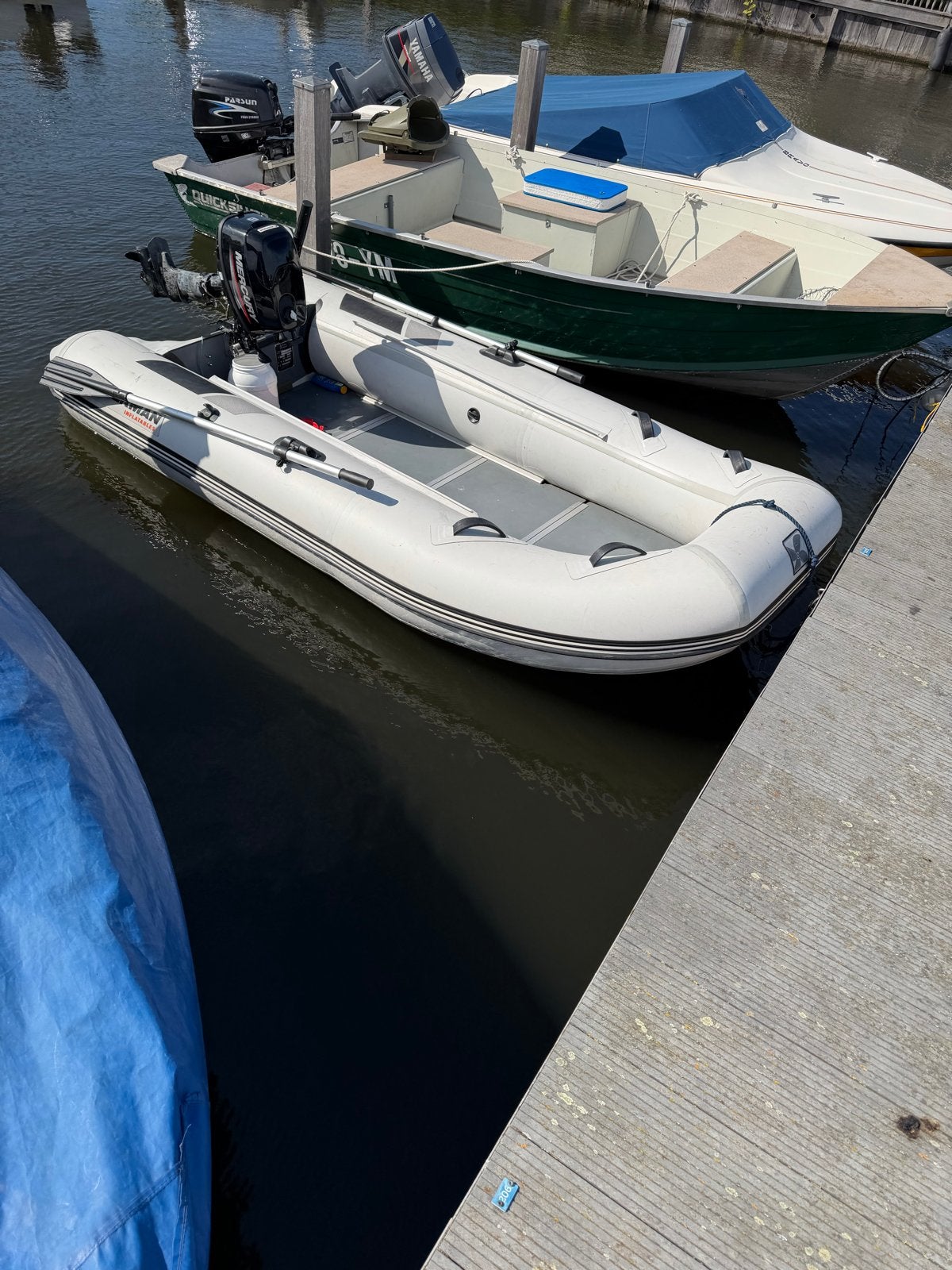 Quicksilver opblaasboot met Mercury 6pk buitenboordmotor, Ophalen, Aluminium, Quicksilver, Gebruikt