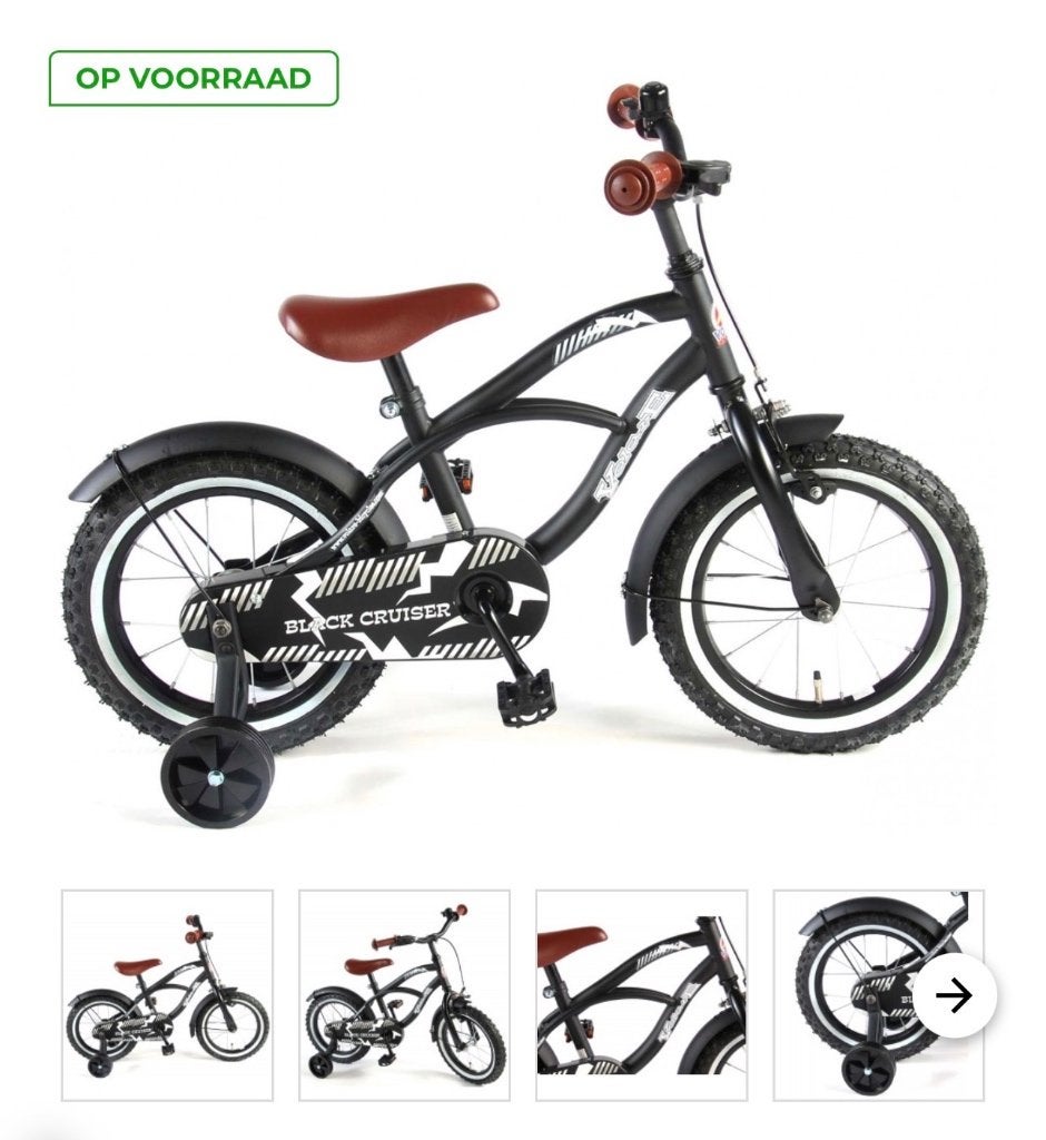 Volare Black Cruiser Kinderfiets 12 inch Jongens Zwart, Fietsen en Brommers, Ophalen of Verzenden, Gebruikt, Minder dan 16 inch