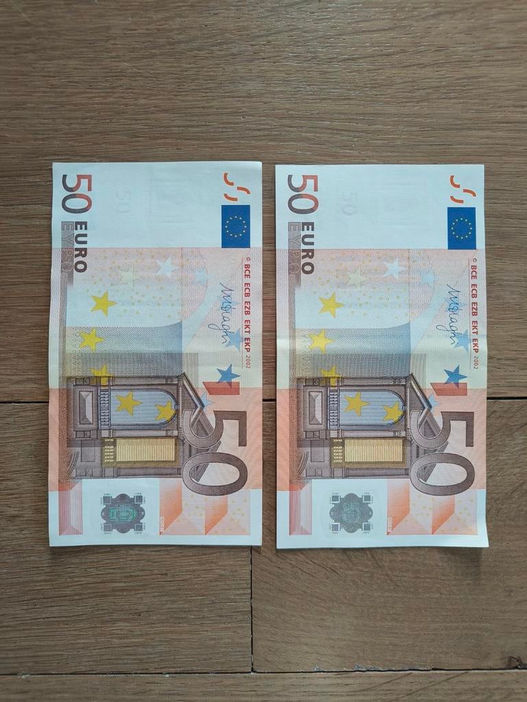 2x 50 euro bankbiljetten 2002, zeer goede staat, Postzegels en Munten, Bankbiljetten | Europa | Eurobiljetten, Ophalen, Overige landen