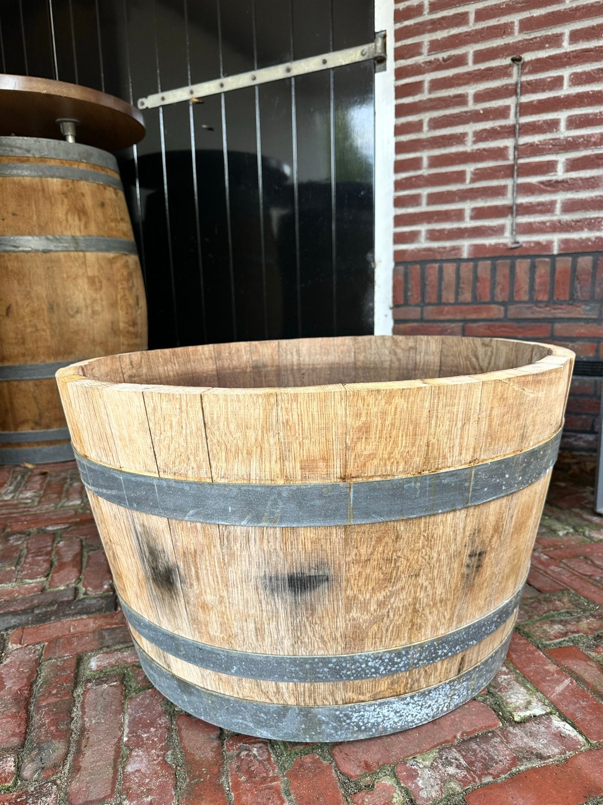 Houten Wijnvat Bloembak - Robuust en Decoratief, Tuin en Terras, Ophalen, Gebruikt, Balkon, Rond