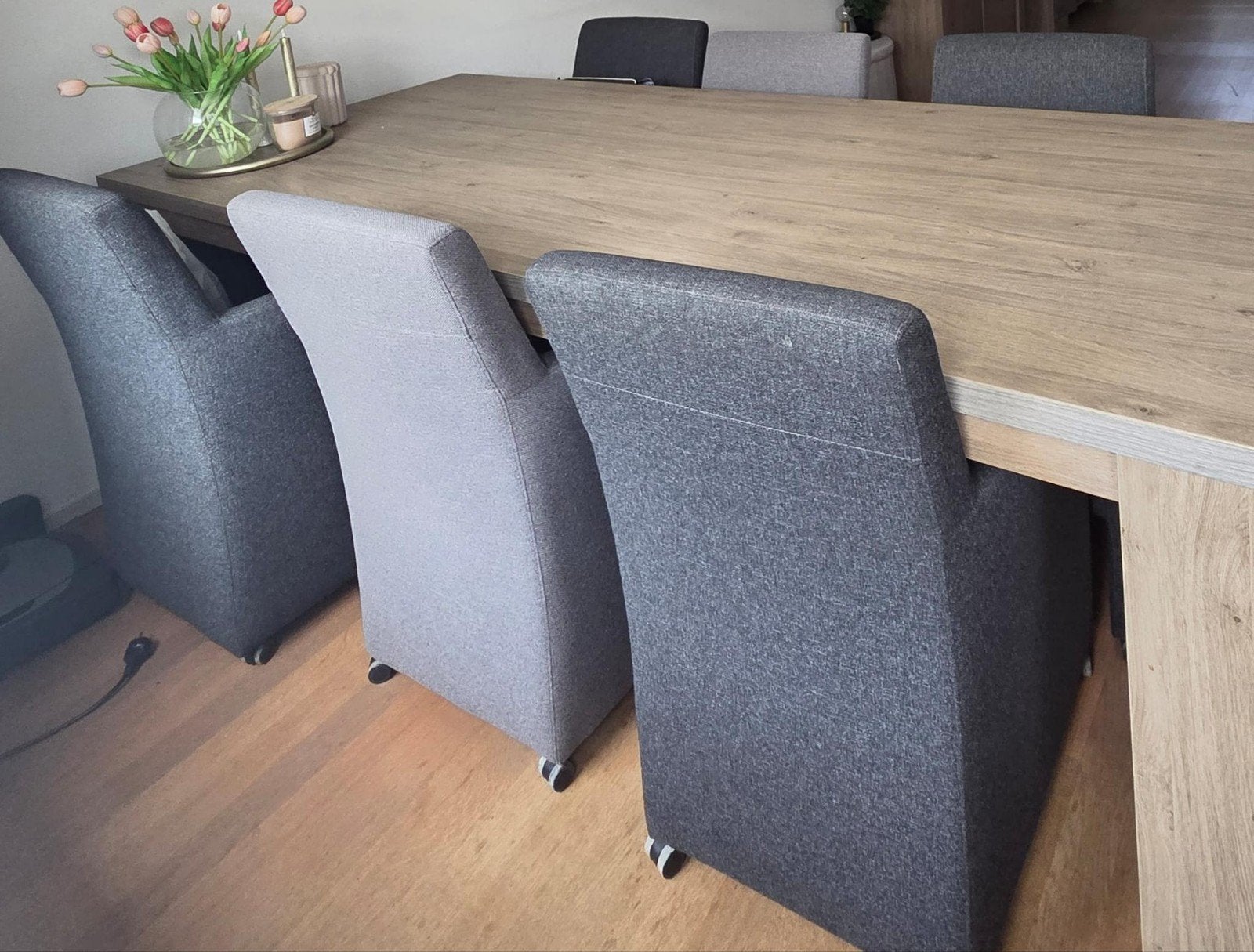 6 luxe eetkamerstoelen op wieltjes – antraciet/grijs, Huis en Inrichting, Stoelen, Ophalen, Gebruikt, Vijf, Zes of meer stoelen