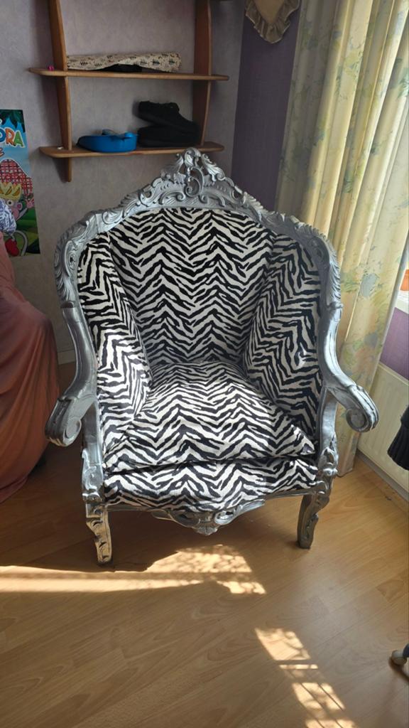 Zebraprint barok stoelen 2x., Ophalen, Gebruikt, 75 tot 100 cm, 50 tot 75 cm
