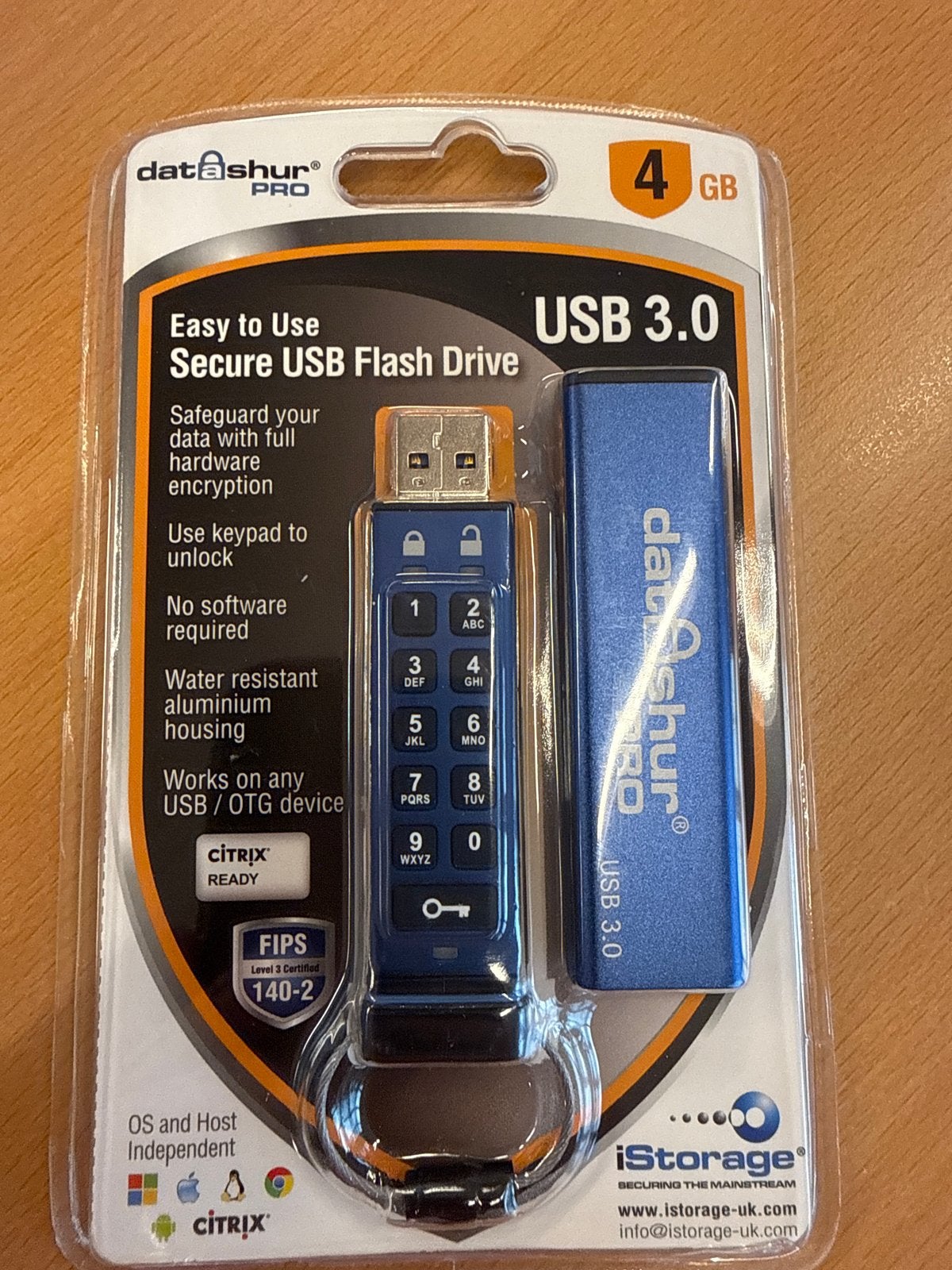Datashur Pro Secure USB Flash Drive USB 3.0 - 4GB, Computers en Software, USB Sticks, Ophalen of Verzenden, Nieuw, 4 GB