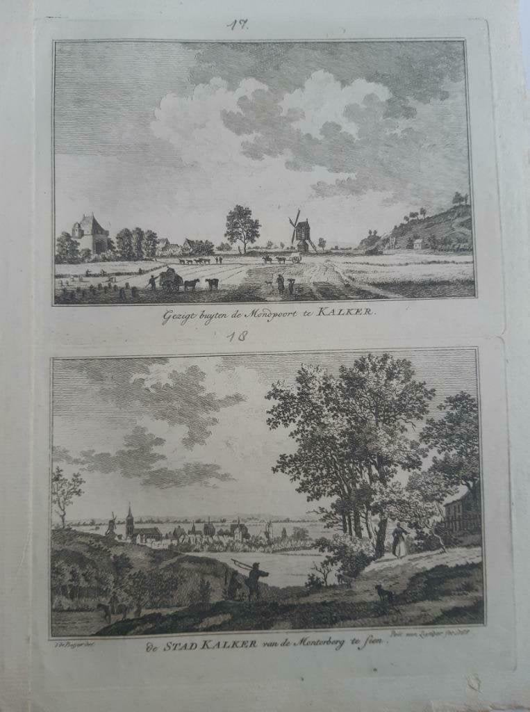 17-18 / Monopoort en stad Kalker de Monterberg Gravure 1792, Antiek en Kunst, Kunst | Etsen en Gravures, Ophalen of Verzenden