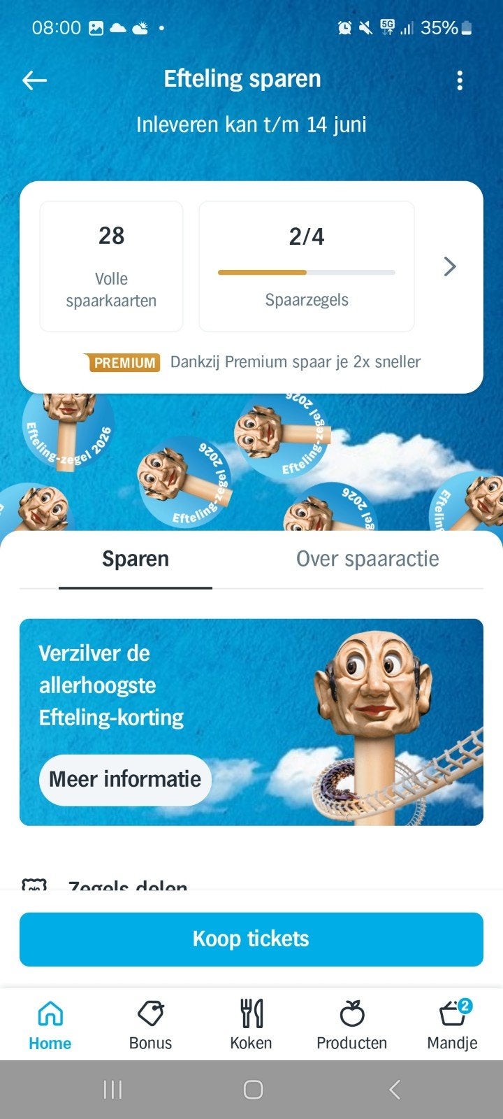 28 volle efteling spaarkaarten van Albert Heijn