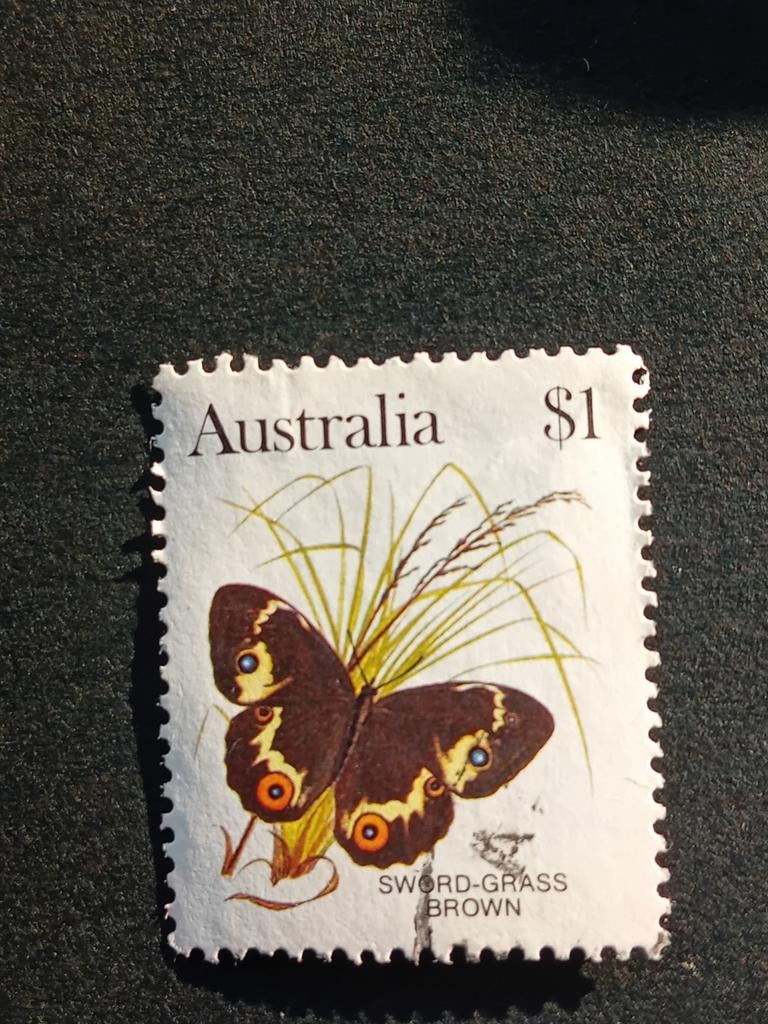 Australische postzegel: Sword-Grass Brown vlinder, Ophalen of Verzenden, Gestempeld