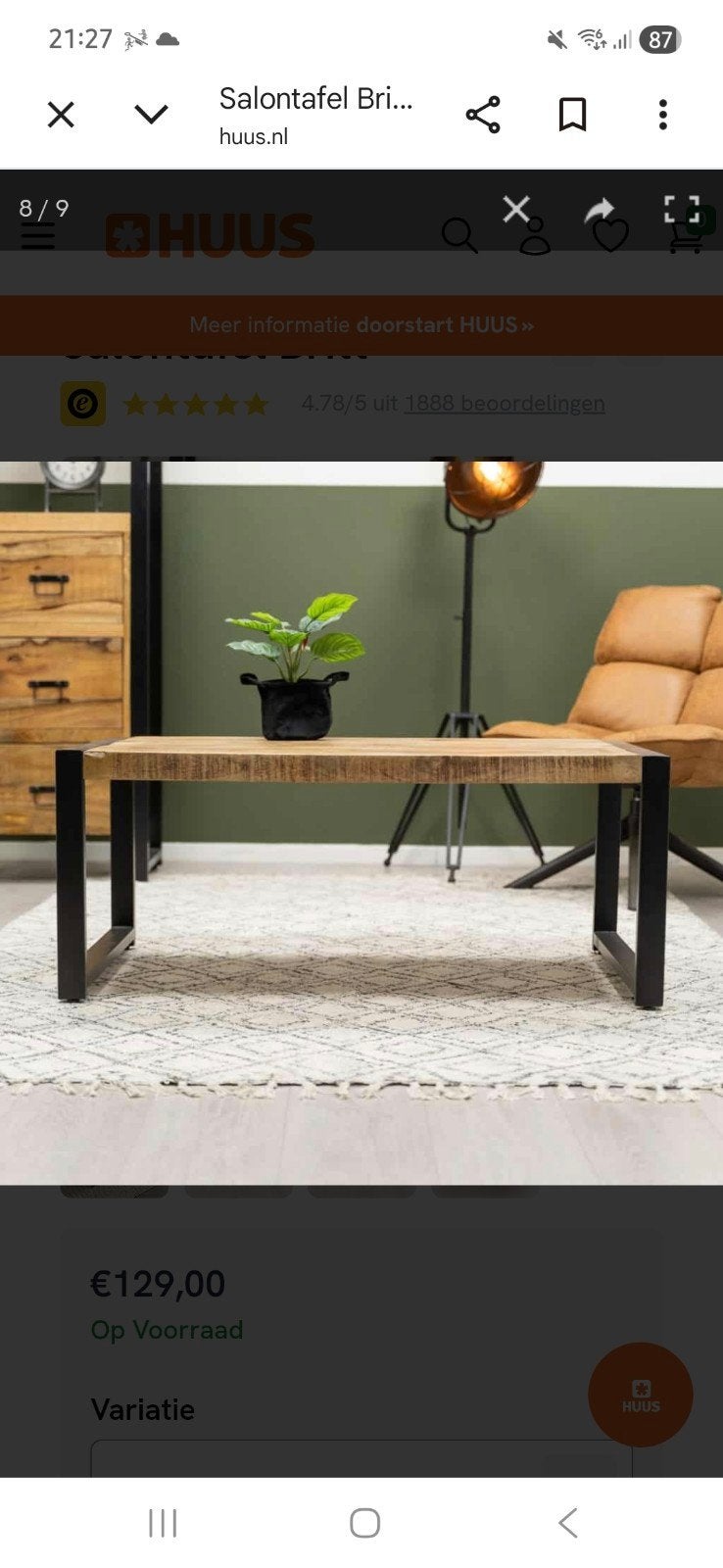 Salontafel britt standaard, Ophalen, Overige materialen, 100 tot 150 cm, Zo goed als nieuw